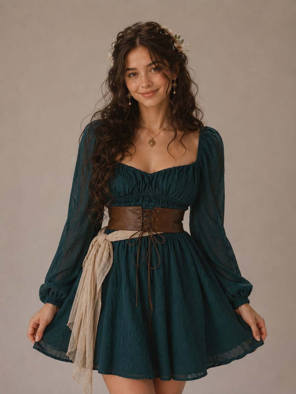Altar'd State Forest Green Cottagecore Fairycore Renaissance Mini Dress Size S